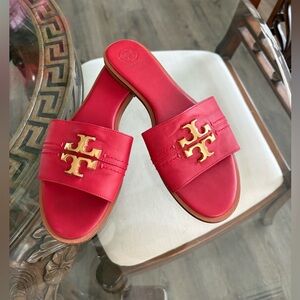♥️♥️TORY BURCH EVERLY RED CALF LEATHER SLIDE SANDAL!♥️♥️